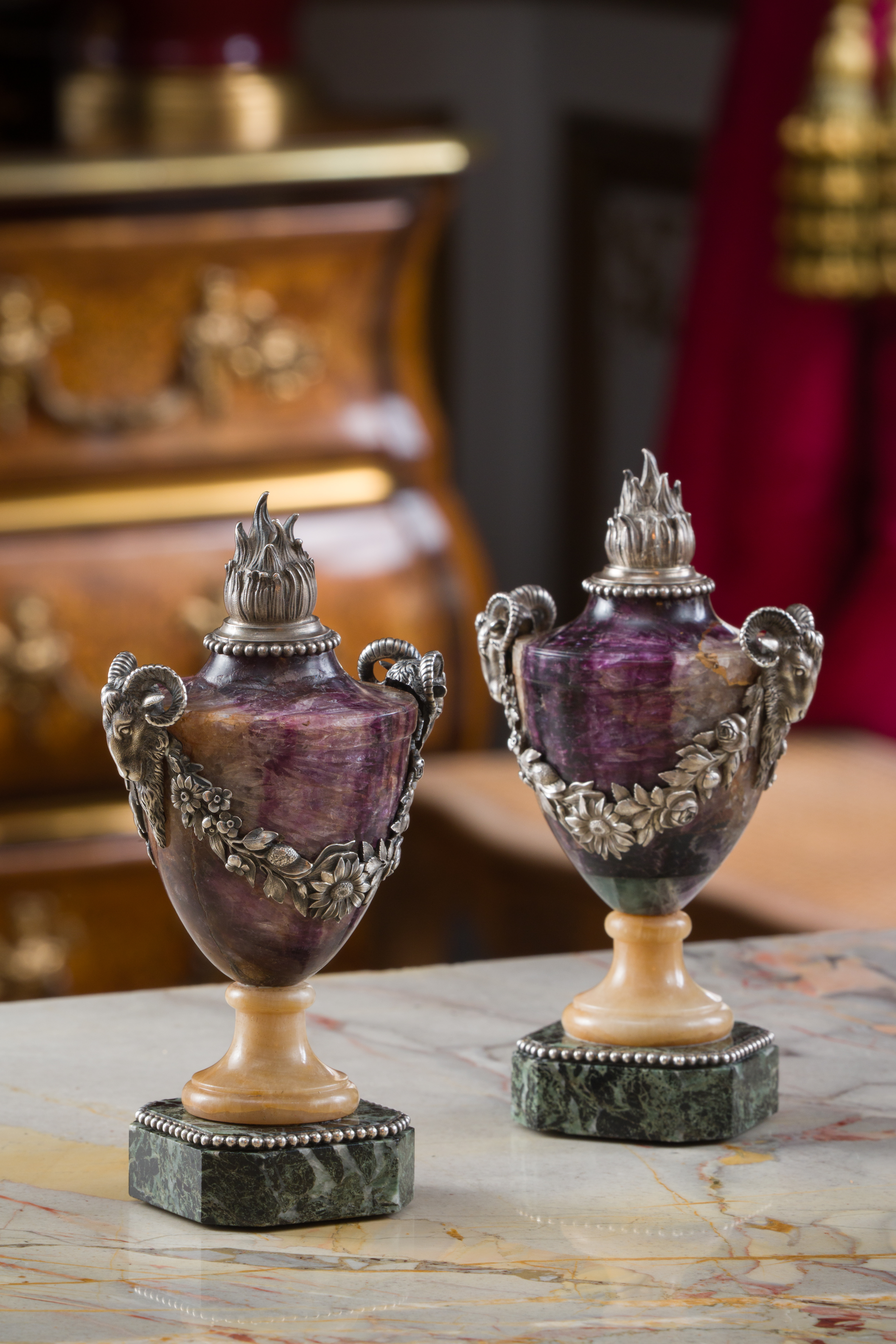 Paire de pots à feu en spath fluor